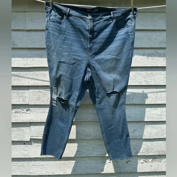 Old Navy Womens 28W Distressed Blue Jeans extra high-rise Skinny rockstar - Picture 1 of 5